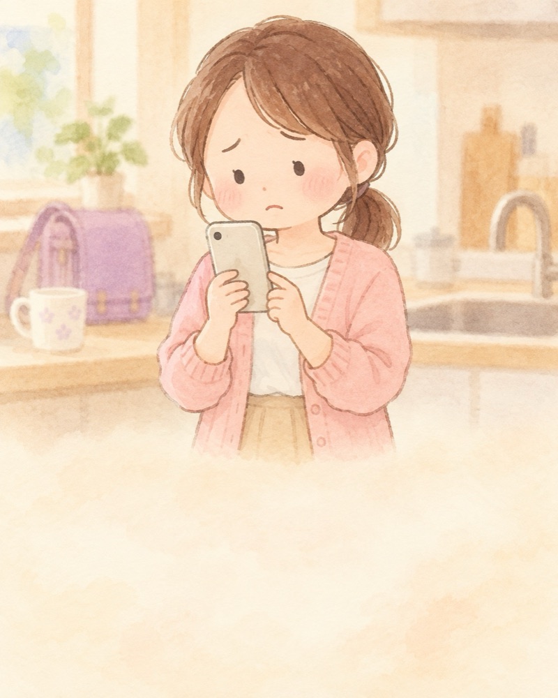 スマホを見て不安そうなミキ