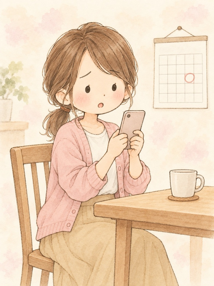 スマホで口座の残高を見て固まるミキ