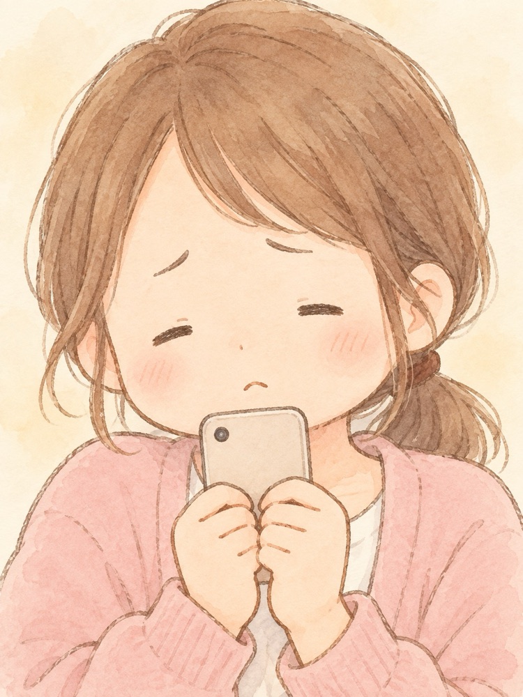 送信をためらうミキ