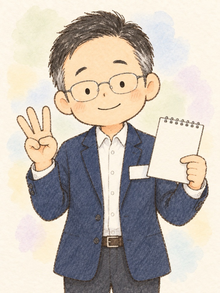 指を3本立ててメモを示す吉田