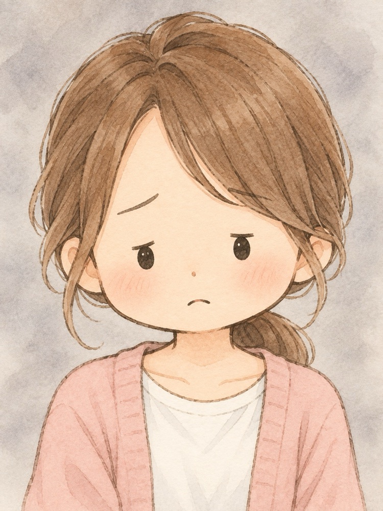 うつむいて不安そうなミキ